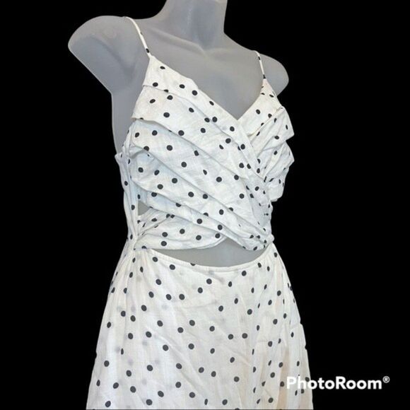 Lush Ivory Black Polka Dot Crossover Wrap Dress Size Small - Picture 4 of 13